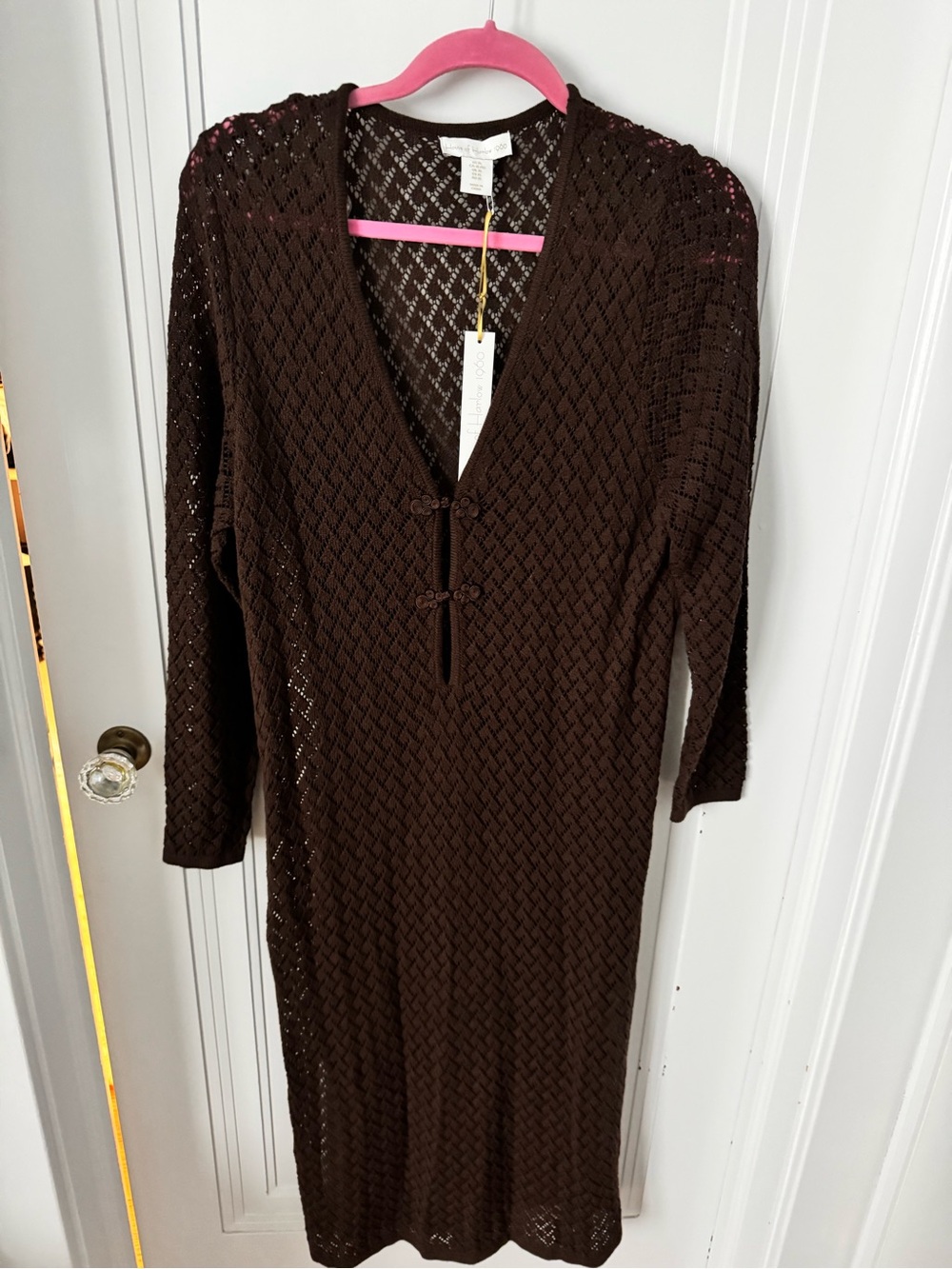 House of Harlow 1960 Brown Open-Knit V-Neck Swim Coverup Dress
